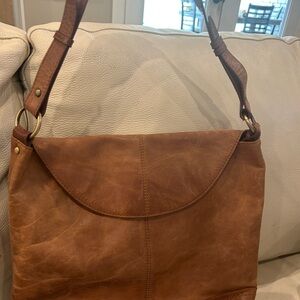 Classic Curved Flap Leather Shoulder Bag in Cognac